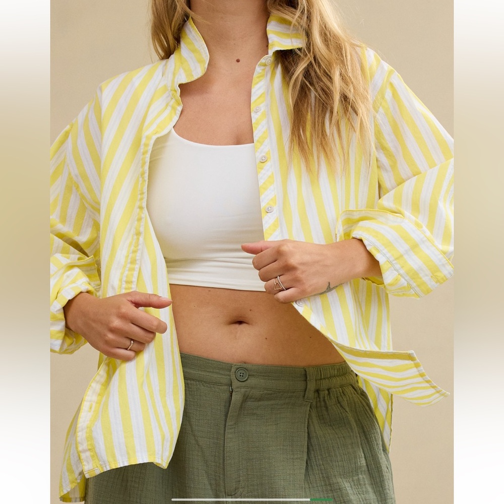 Aerie Yellow and White Striped Shirt Size XL, NWT